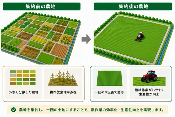農地集約による効率化のイメージ