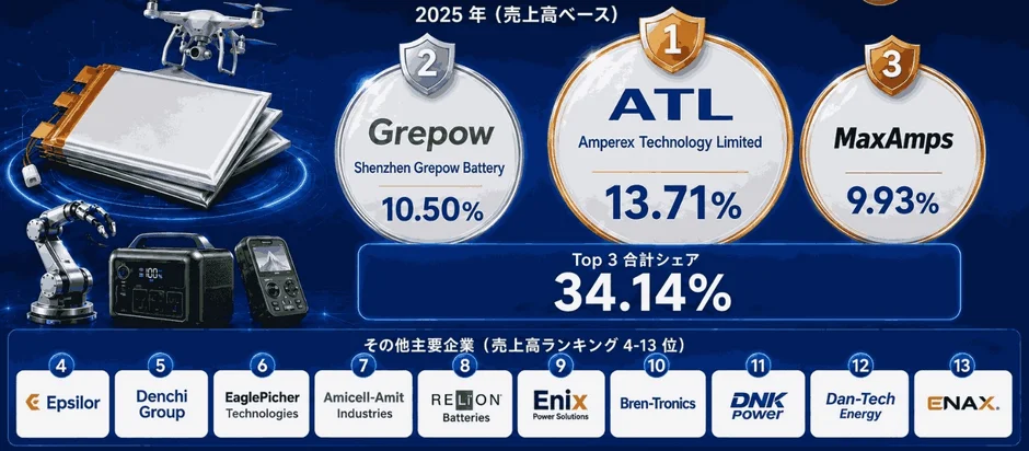 2025年 高倍率リチウムイオンポリマー電池の市場シェア