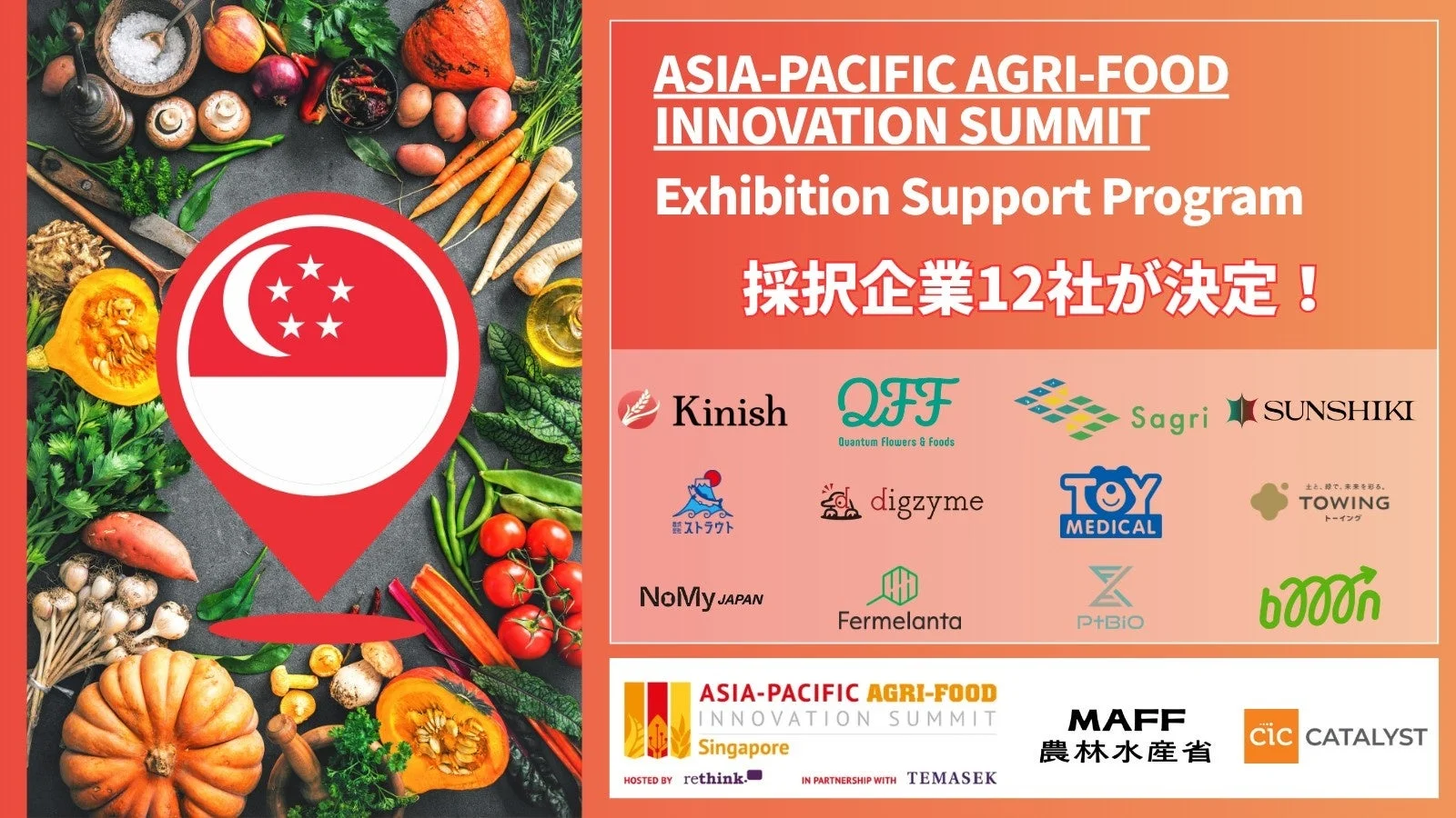 ASIA-PACIFIC AGRI-FOOD INNOVATION SUMMIT Exhibition Support Program 採択企業12社が決定!