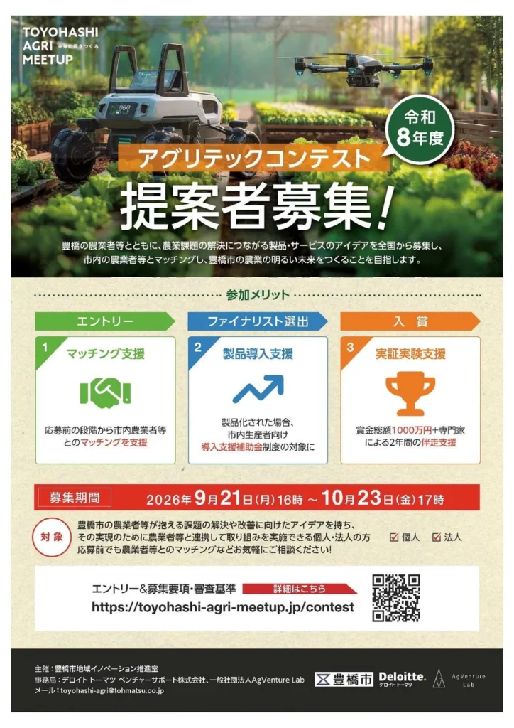 【生産者・事業者向け】豊橋市アグリテックコンテスト、事前相談で現場課題解決へ!総額1000万円の支援金と伴走支援であなたの技術を実装