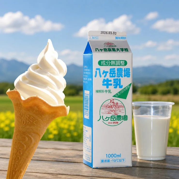 ソフトクリームと牛乳