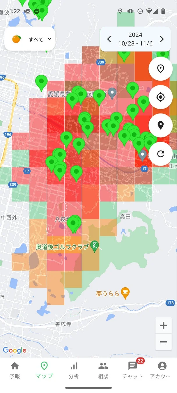 TENRYOの地図予報画面