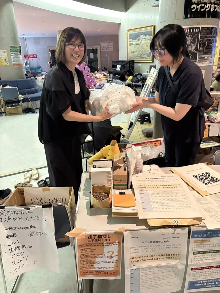 避難所での支援物資