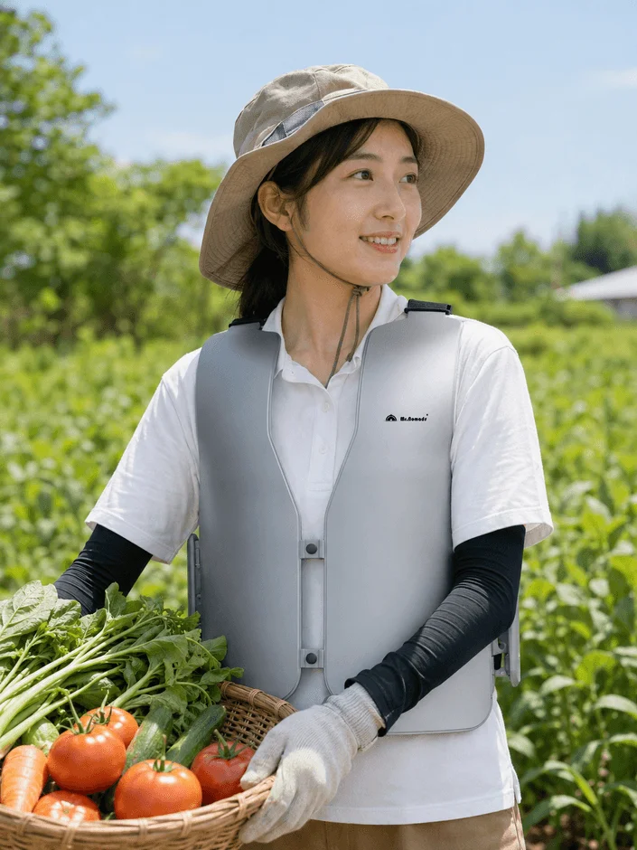 畑で収穫する女性