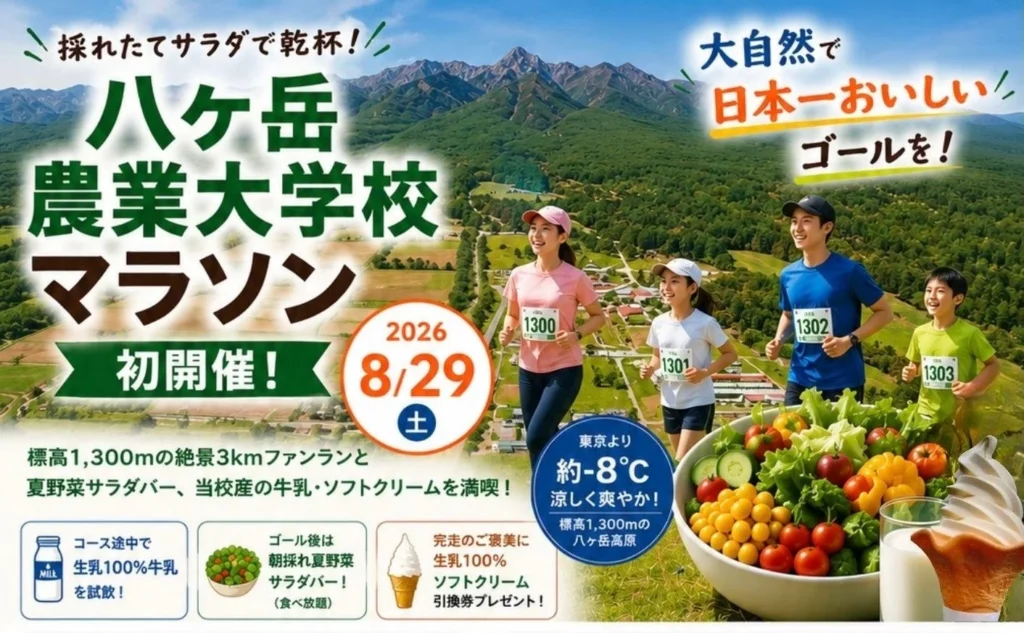 八ヶ岳農業大学校が「日本一おいしいゴール」をテーマにマラソン初開催!採れたて野菜と搾りたて牛乳で「農と食」の魅力を発信