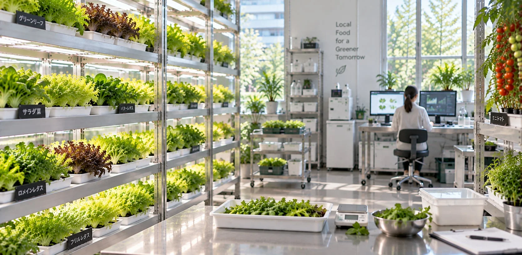 植物工場で野菜が栽培されている様子