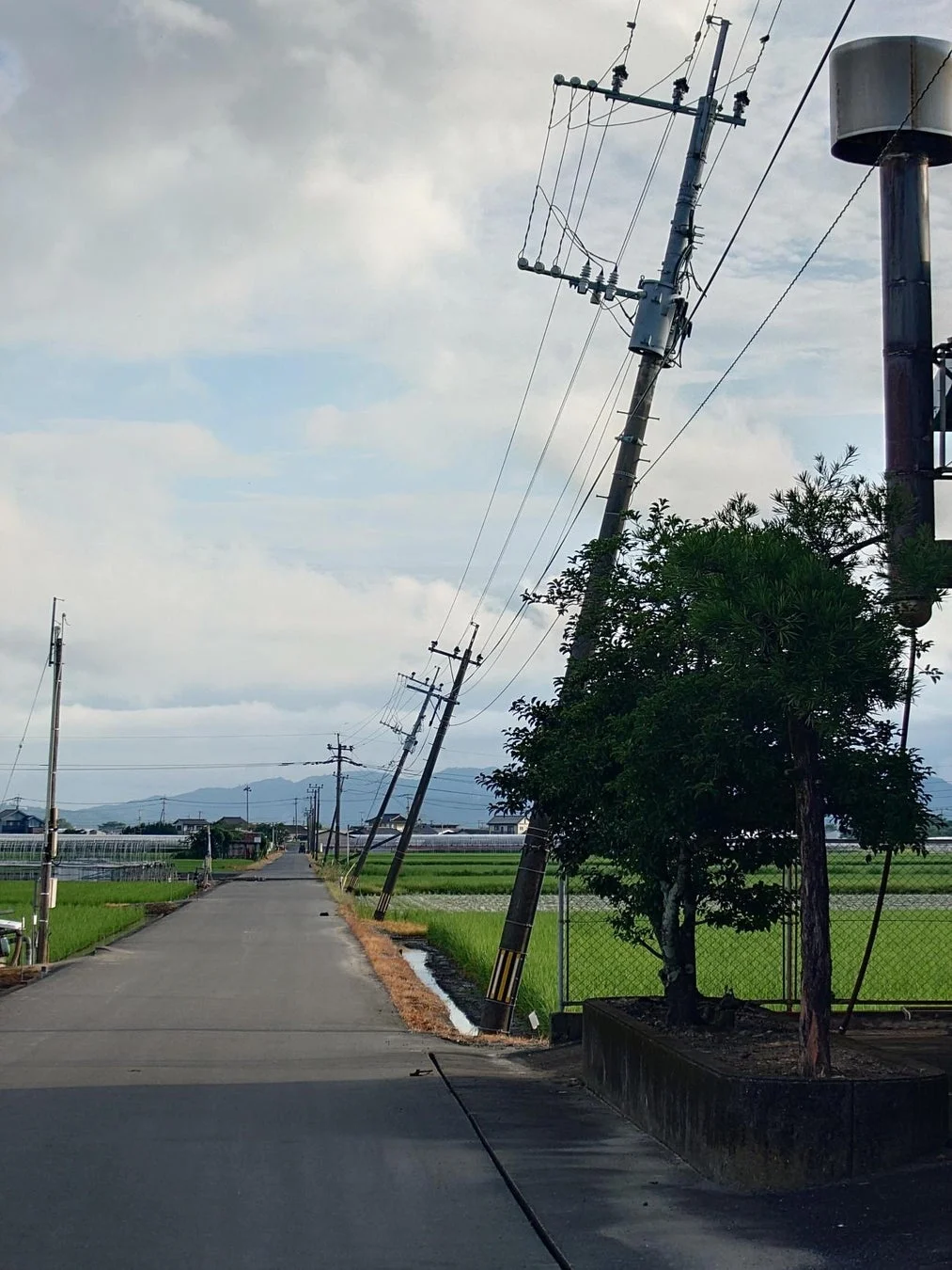 傾いた電柱